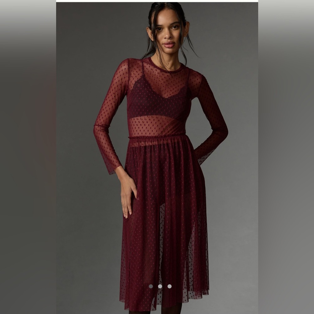 Only Hearts Burgundy Midi Dress sheer